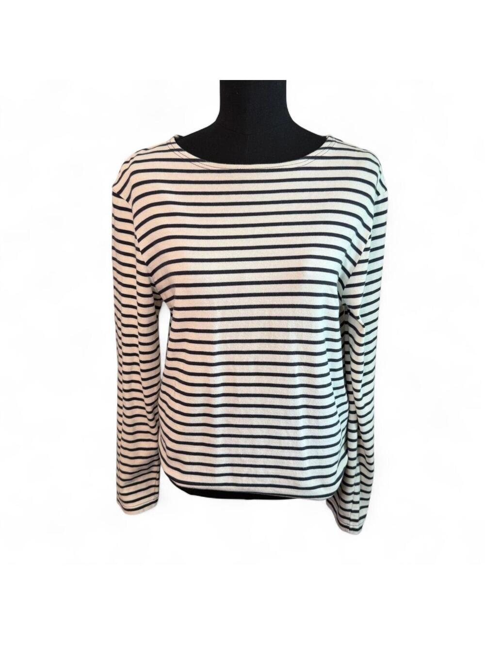 Garnet Hill Cotton French Mariner White and Navy Striped Sweater sz Medium